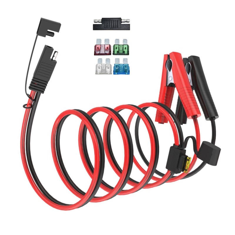 ELFCULB 10AWG 20FT SAE Connectors, Battery Alligator Crocodile to SAE, SAE Quick Release Adapter to Alligator Clips Quick Disconnect Cable,with 5 Fuse,for Solar Panel Cars Motorcycles Battery Charger - Image 1